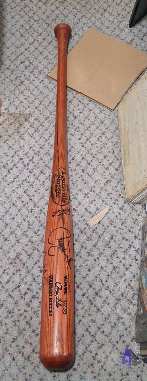 Colorado Rockies Larry Walker Signed Game Used Cracked Bat & Clint Hurdle Signed