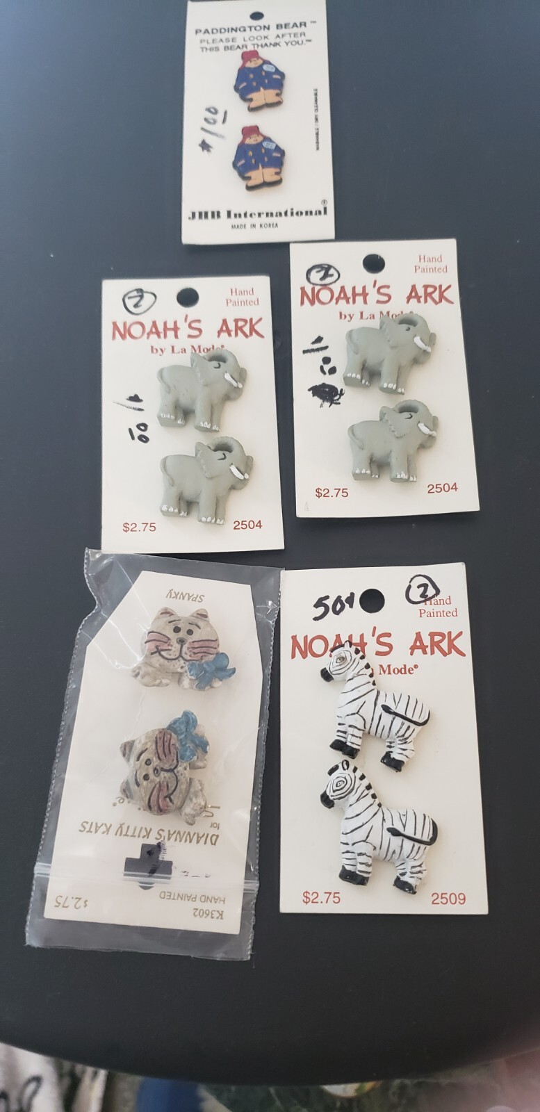 Kids Noah's Ark Animal Buttons Paddington Bear Cats Sewing Crafts 5 Cards