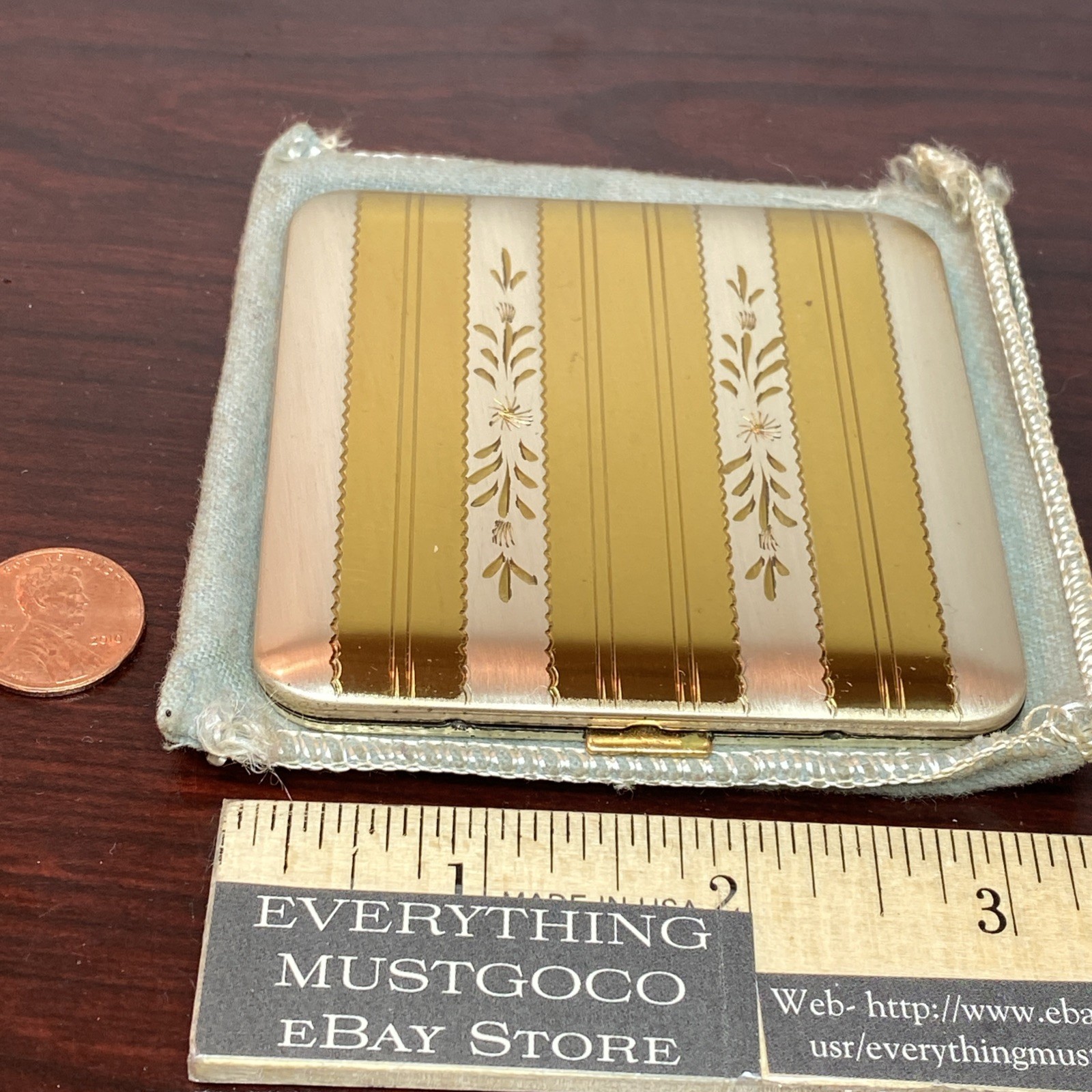 Vtg Dorset Fifth Avenue USA Makeup Compact Mirror Case Brass Gold Silver Tone