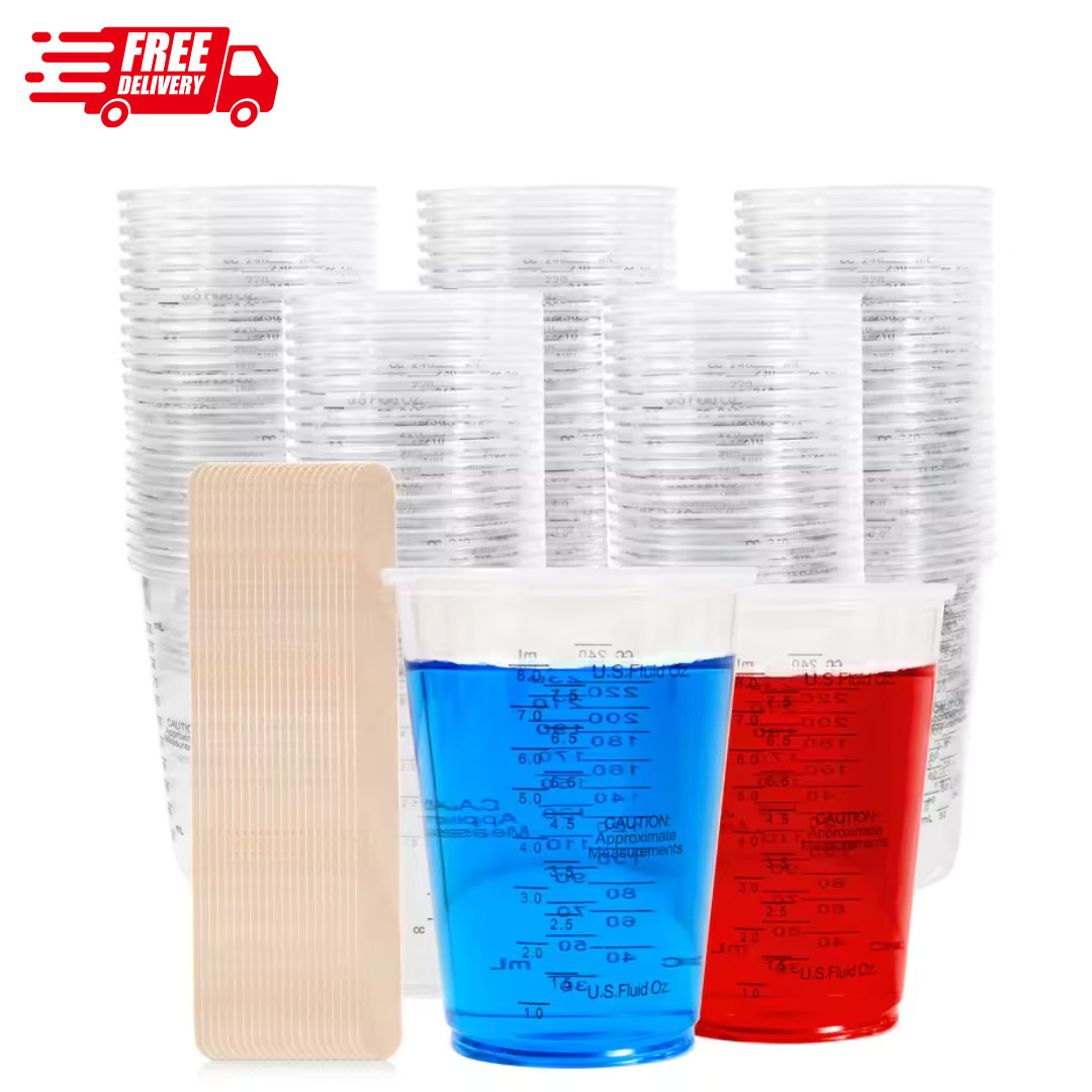 50pc Disposable Plastic Measuring Cups for Baking Cooking Epoxy Resin Mixing