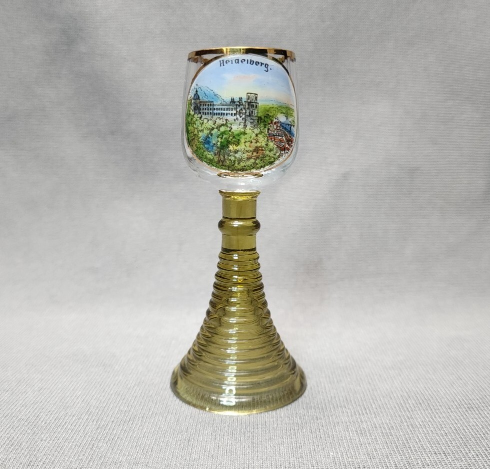 Vintage Heidelberg Skyline Souvenir Roemer Shot Glass Roman Glass Beehive Stem