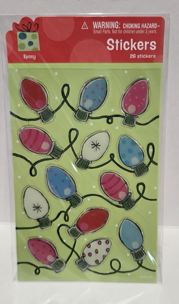 26 VTG Stickers New Sheet NOS Sealed Puffy Glittery STICKETY-DOO-DA  Xmas Lights