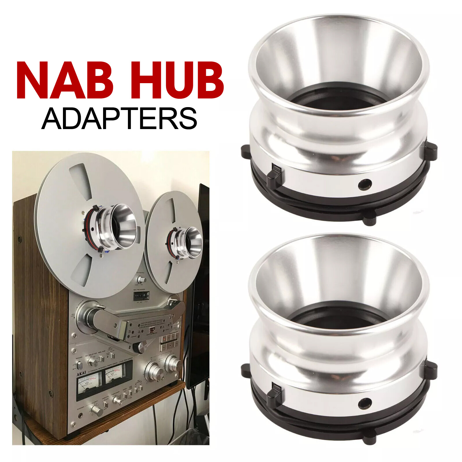 2pc Professional Polished Aluminum Reel To Reel Tape Ope NAB Hub Adapters Silver
