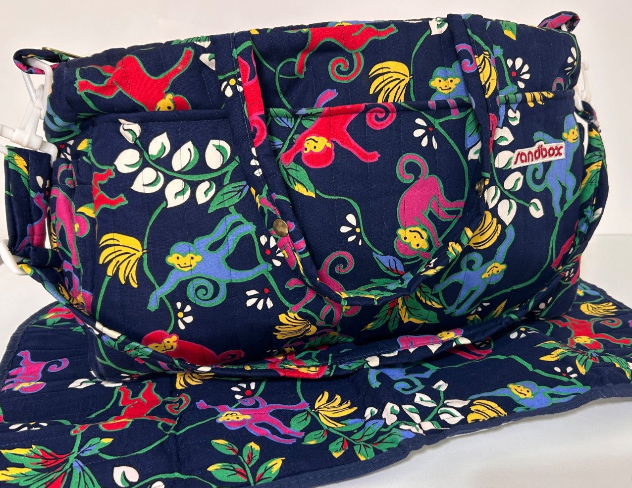 Vintage 90s Baby Sandbox Diaper Bag Safari Jungle Monkeys Bright Colors RARE!