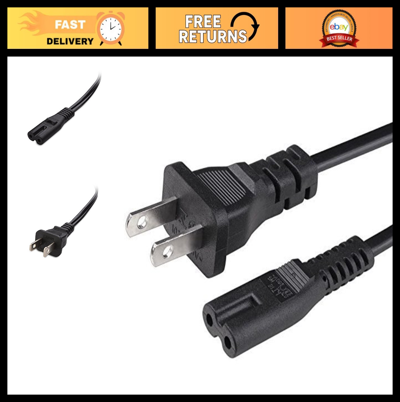 5ft UL Listed AC Power Cord for VIPERTEK VTS-T03 Stun Gun - Durable & Reliable