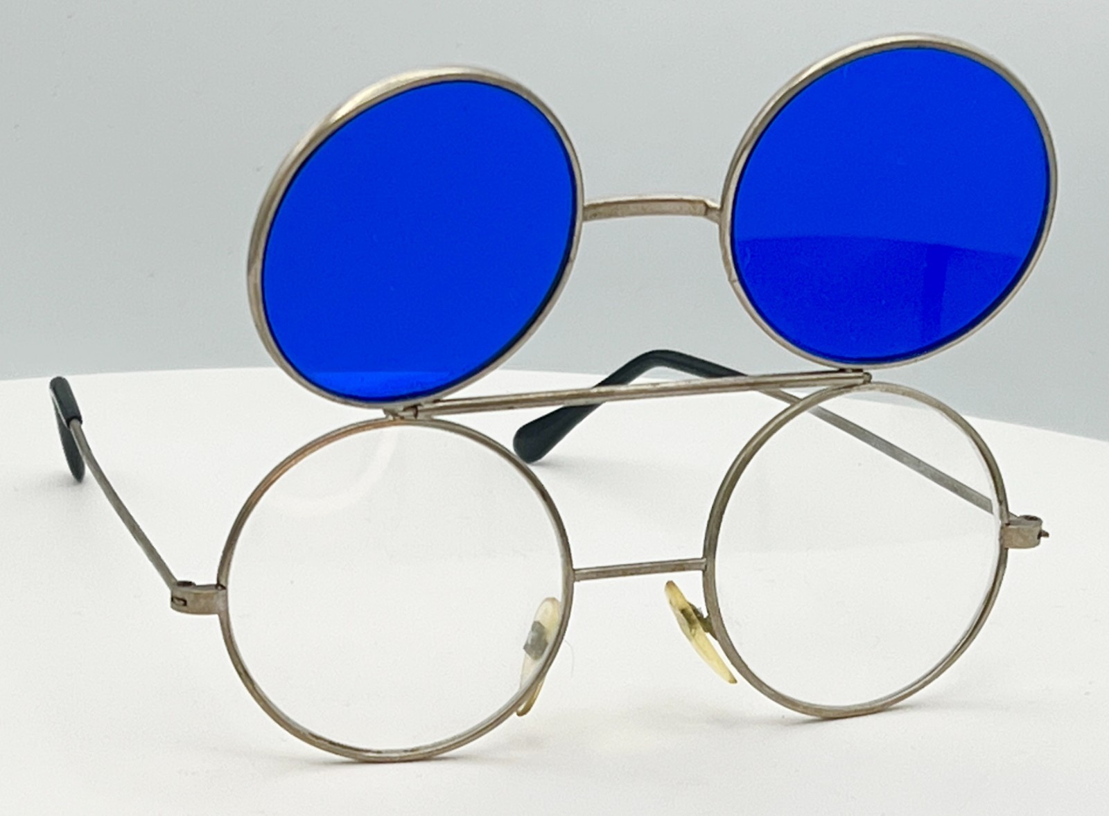 Vintage 1970s Cobalt Blue Flip Up Safety Glasses Sunglasses Steampunk Glasswork