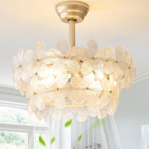 Gold Crystal Fandelier Ceiling Fans with Lights, 20" Gold Flower Clear
