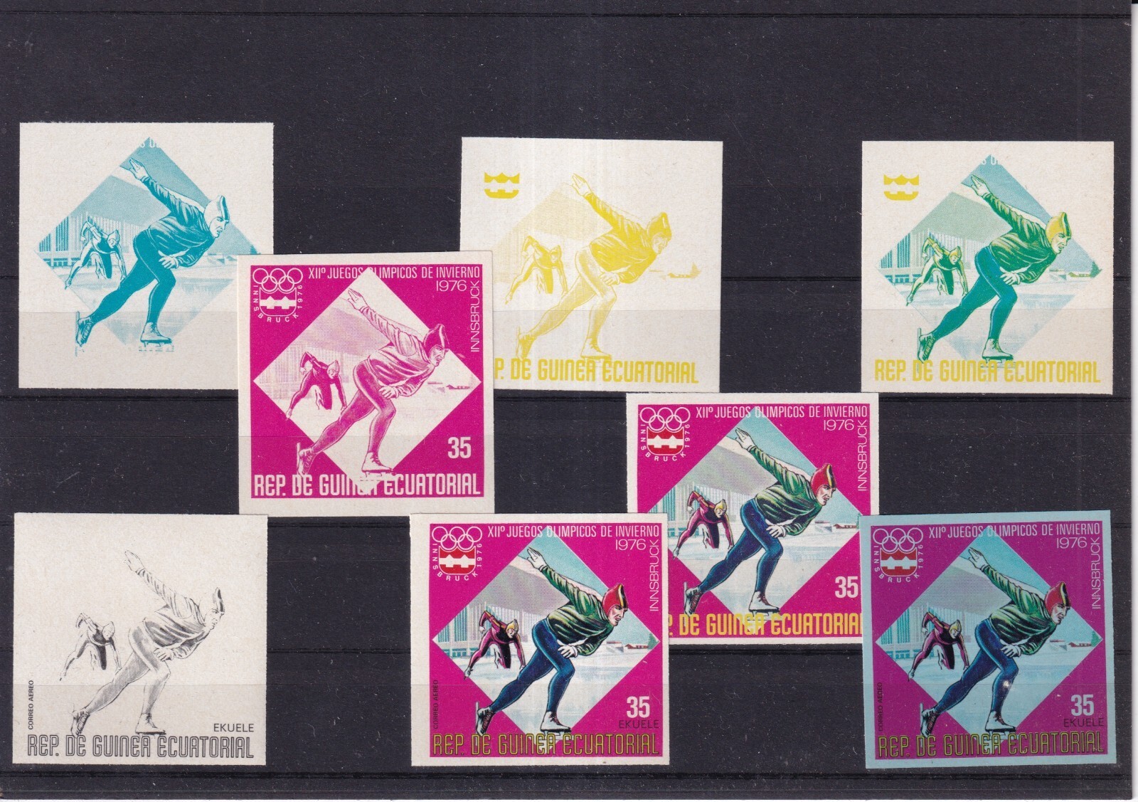 SA53b Equatorial Guinea 1976 Olympic Games Montreal Skating color proofs imperf