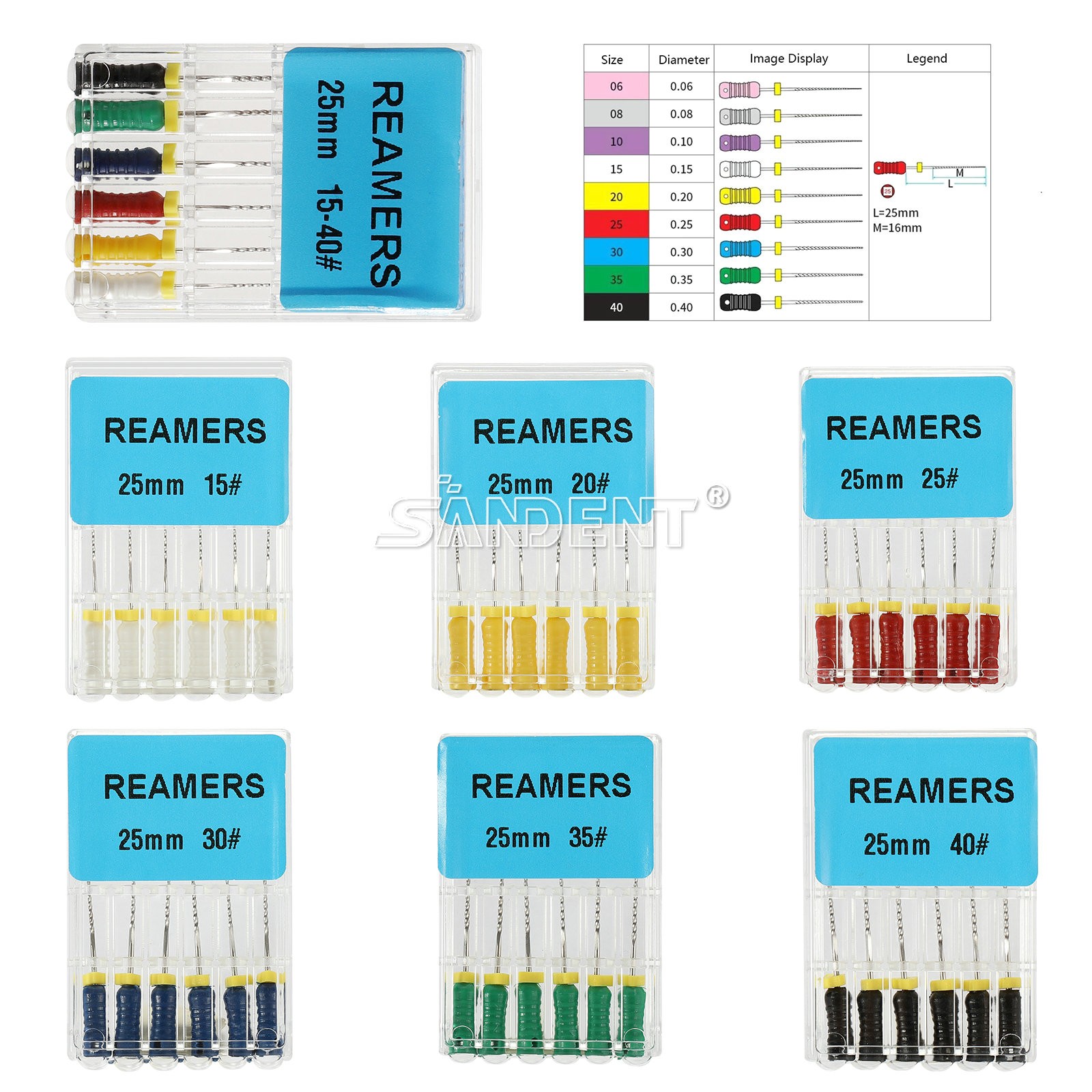 10Pack Dental Endo REAMERS Stainless Steel Root Canal Hand Use 15-40# 25MM
