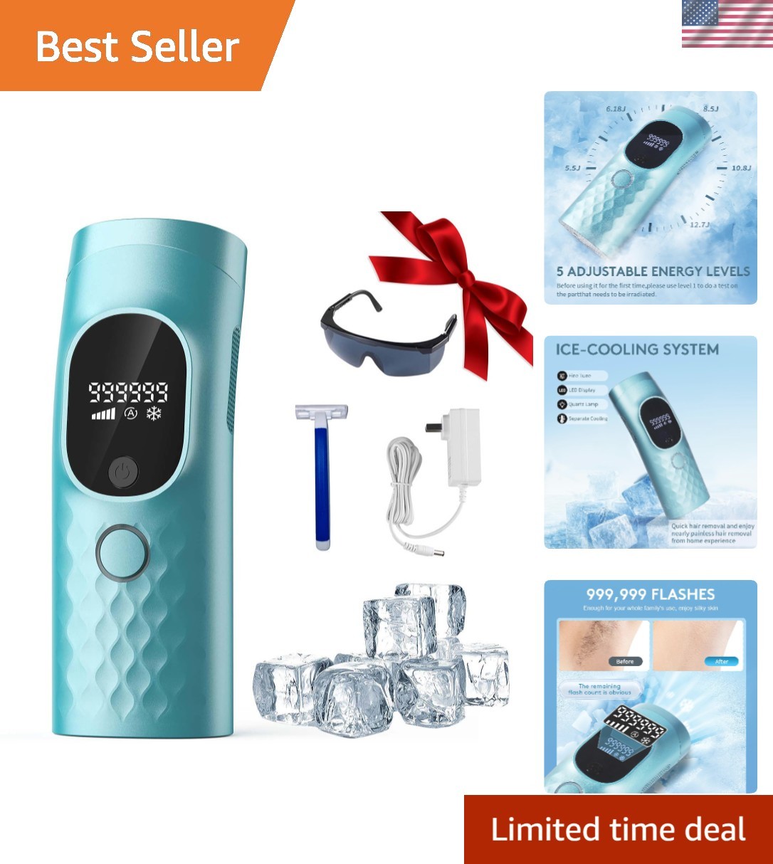 Laser Hair Removal for Women and Men - Permanent Painless Ice Cooling IPL Dev...