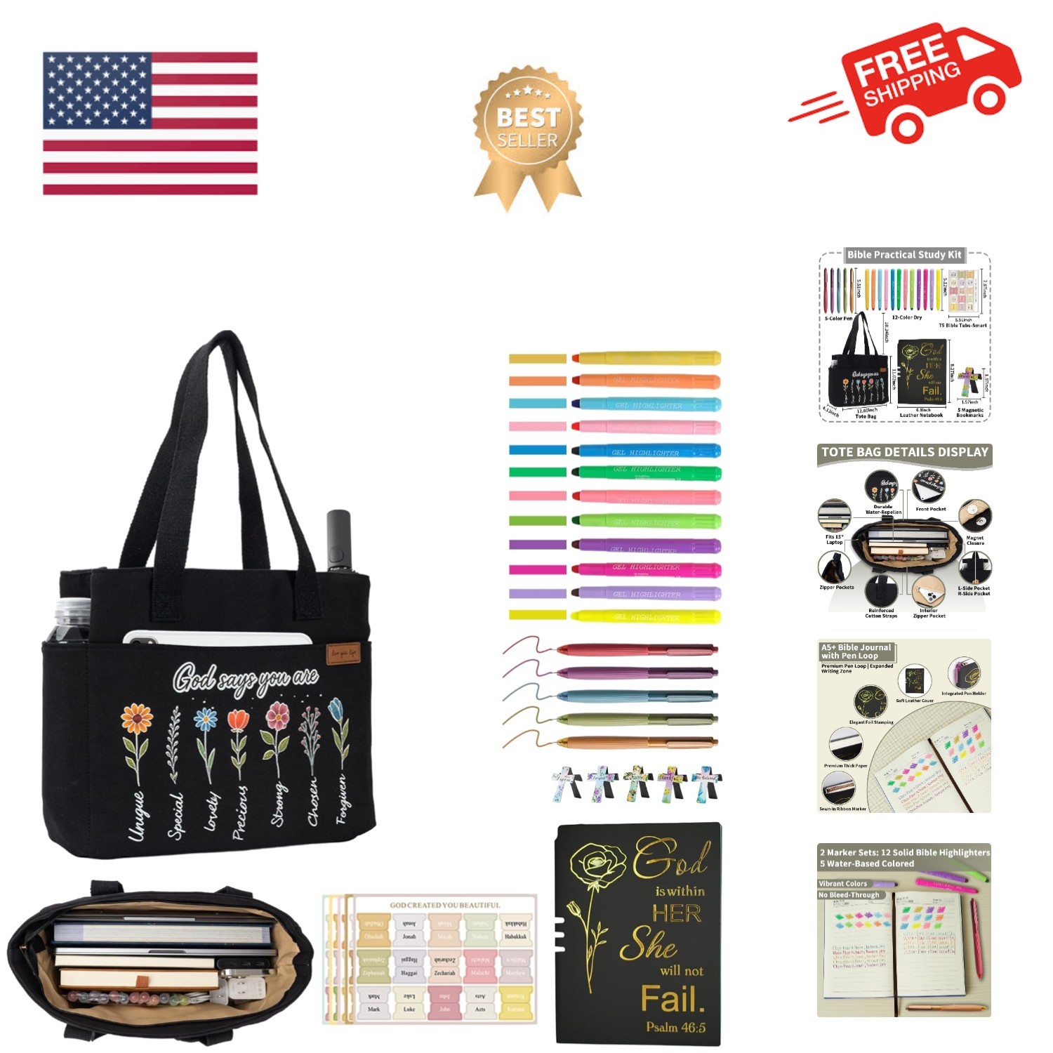 25 PCS Bible Study Supplies Kit, Large Capacity Canvas Tote Bag for Women Org...