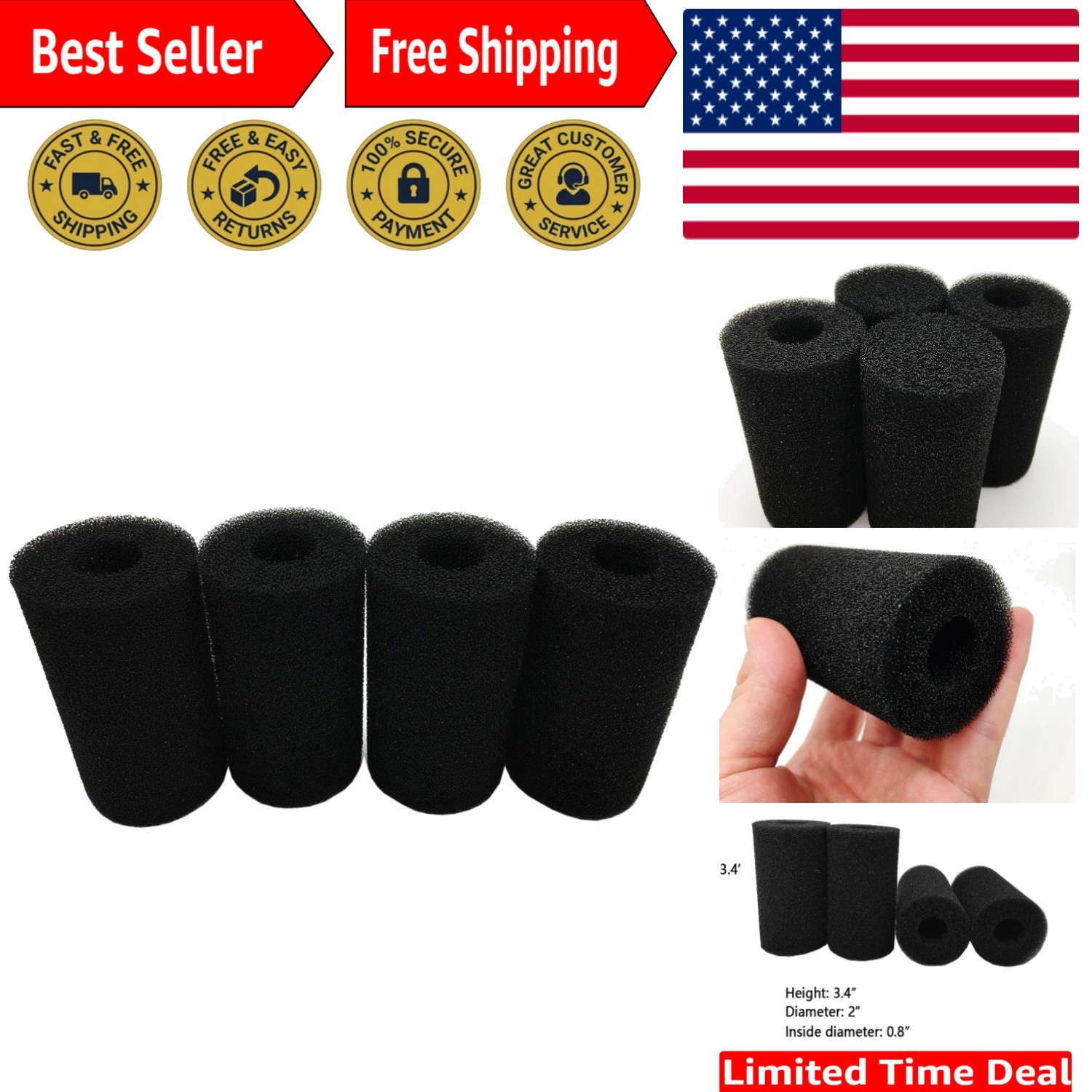 Durable 3.4x2 Inch Aquarium Pre-Filter Sponges – Enhance Your Tank’s Filtration