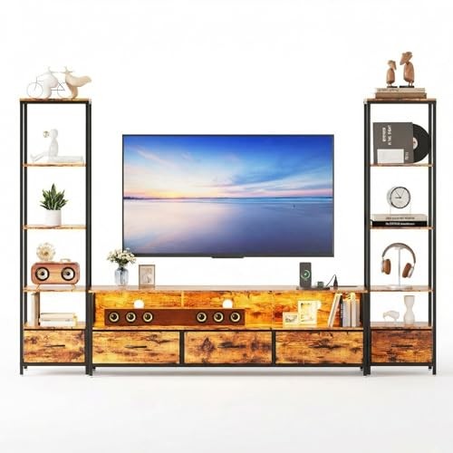  Fabric Drawer Combination TV Cabinet - Wood and Metal TV Stand with Vintage