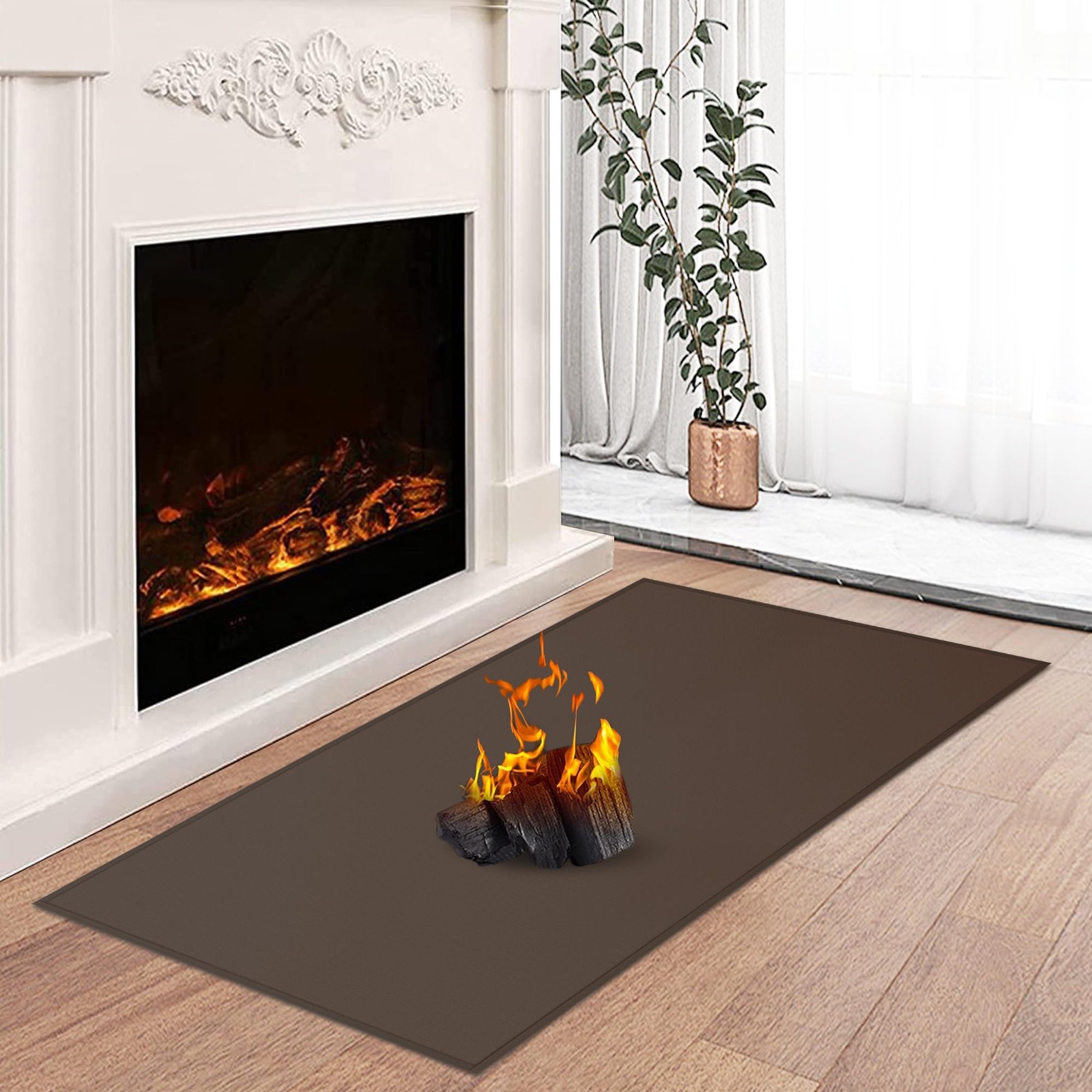 Hearth Rugs for Fireplaces Fire Resistant, 42 2' x 3'6" (Rectangular), Brown 