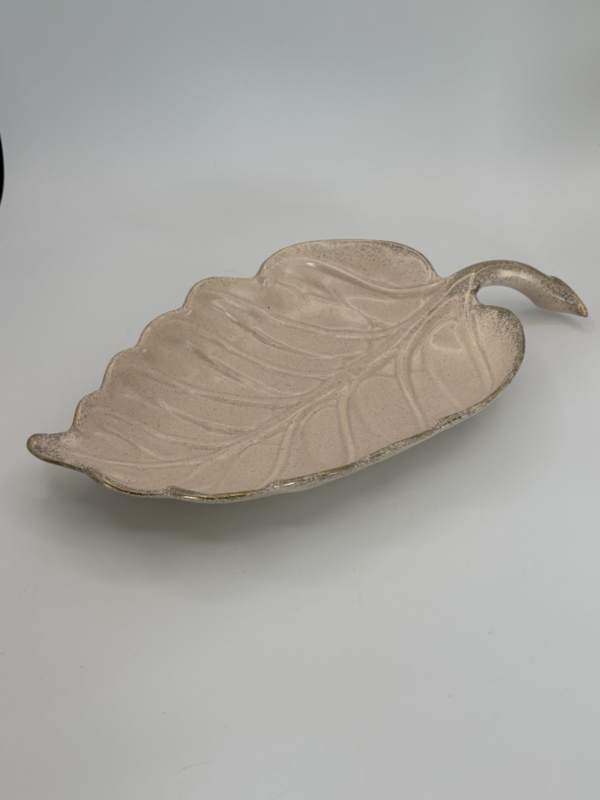 California Originals Pottery 358 Pink Leaf Serving Platter Gold Trim