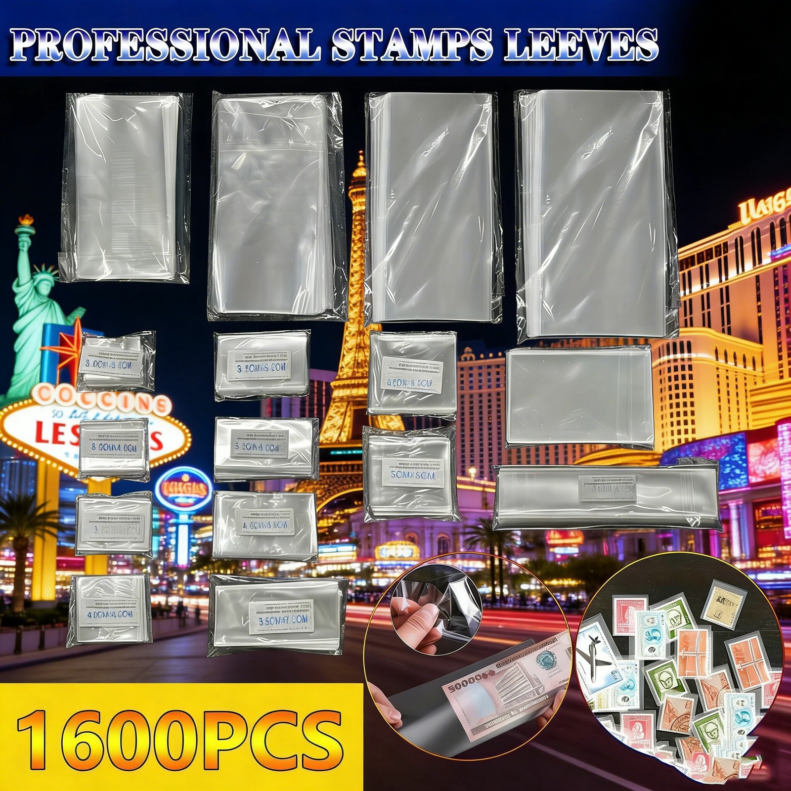 16-Multi-Size Clear Stamp Organizer Bags | 100Pcs/Bag for Collection Storage