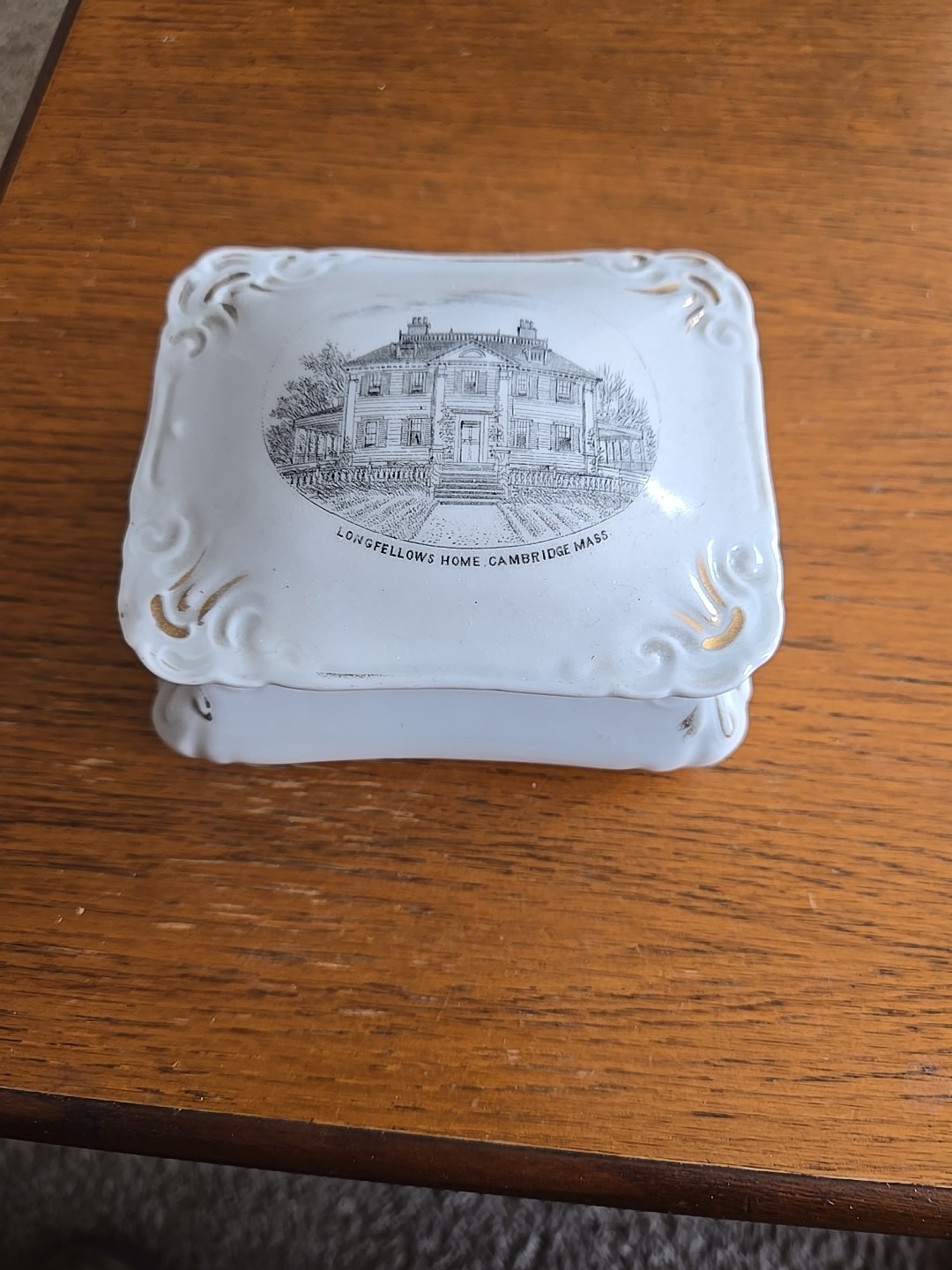 Antique Longfellows Home Porcelain Trinket Box. Made In Germany