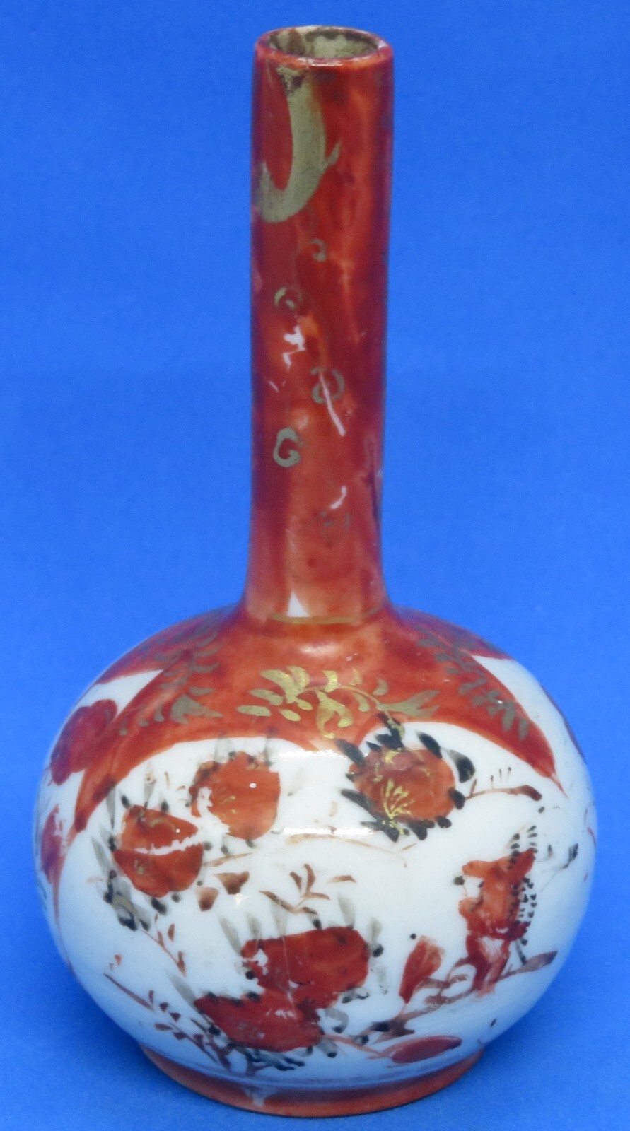 Japanese Kutani vintage Victorian Meiji Period oriental antique bottle vase B