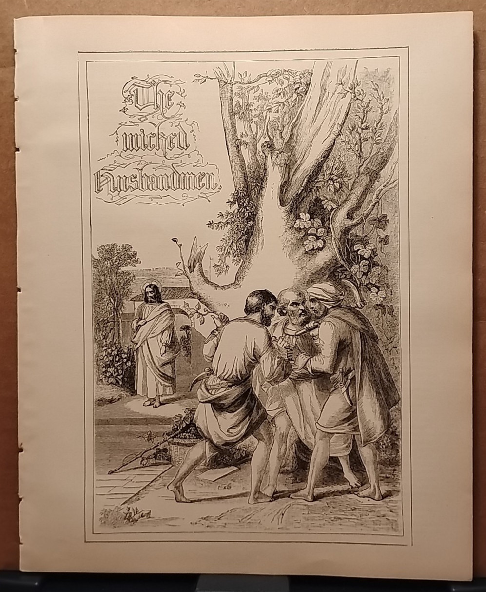 1884 - Vintage THE WICKED HUSBANDMEN Antique Bible Print from 1800s (8.5" x 11")