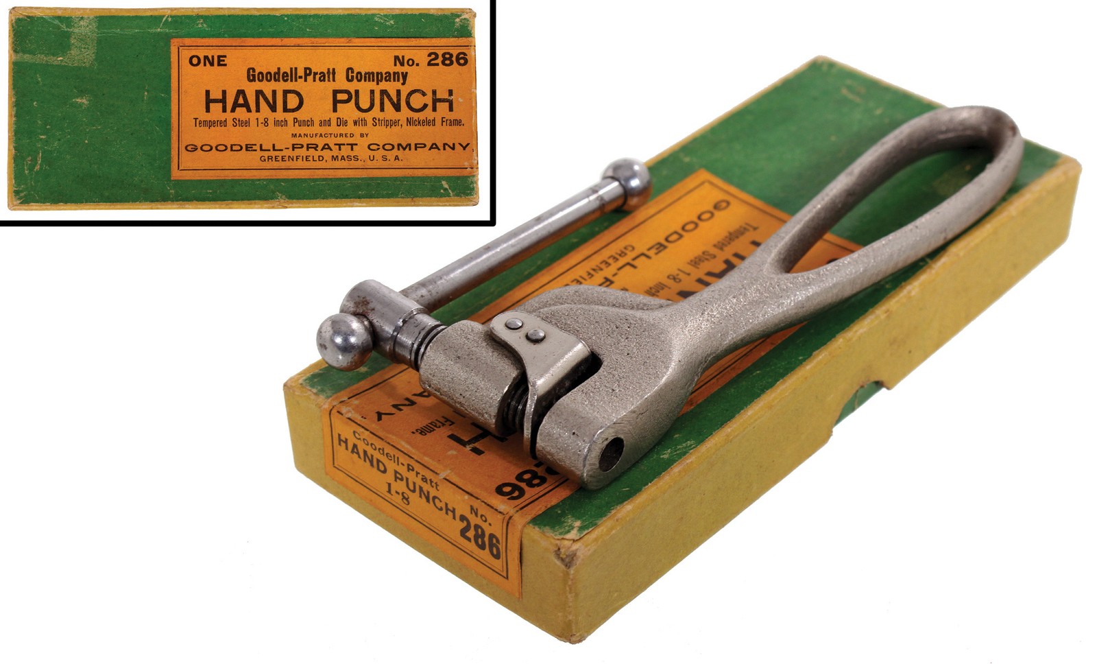 Goodell-Pratt No. 286 Nickel Plated 1/8" Hand Punch - Unused in Original Box