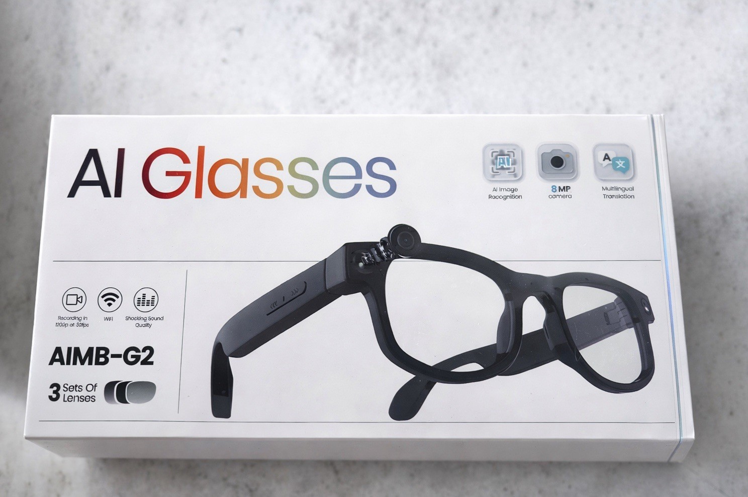 AIMB-G2 AI Smart Glasses Wi-Fi Camera Touch Control 3 Sets of Lenses