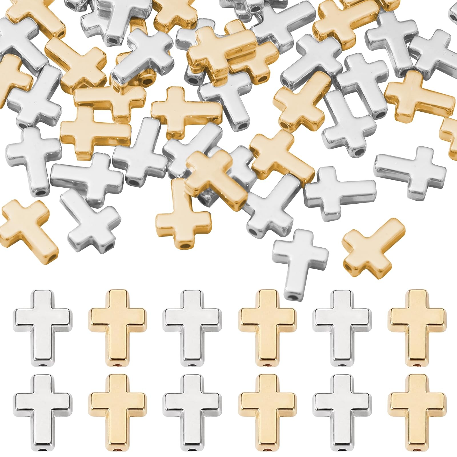 400Pcs Bulk Cross Beads for Jewelry Making,Gold & 13x9x3mm, SILVER,GOLD 