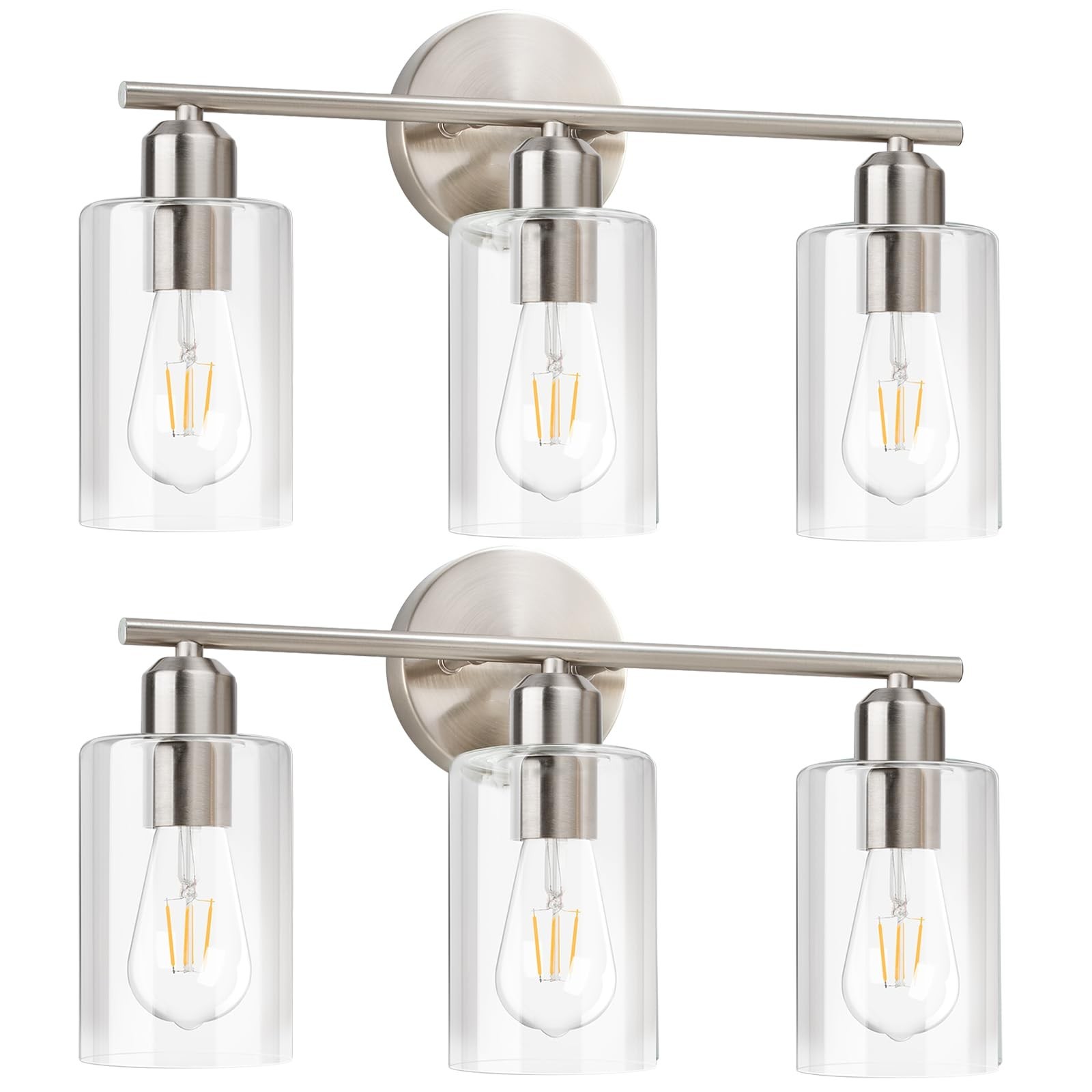 Brushed Nickel Vanity Lights - 3-Light Modern Bathroom Lighting Fixtures with...