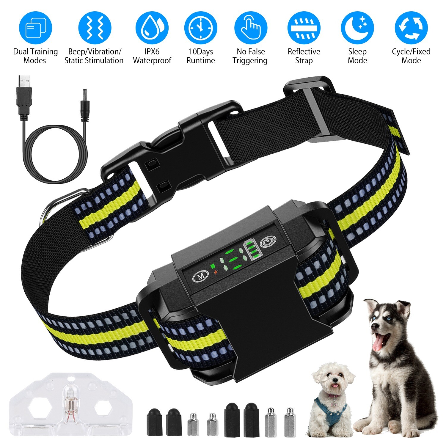 Rechargeable Dog Training Collar LCD Screen Automatic Anti Bark No Barking Shock