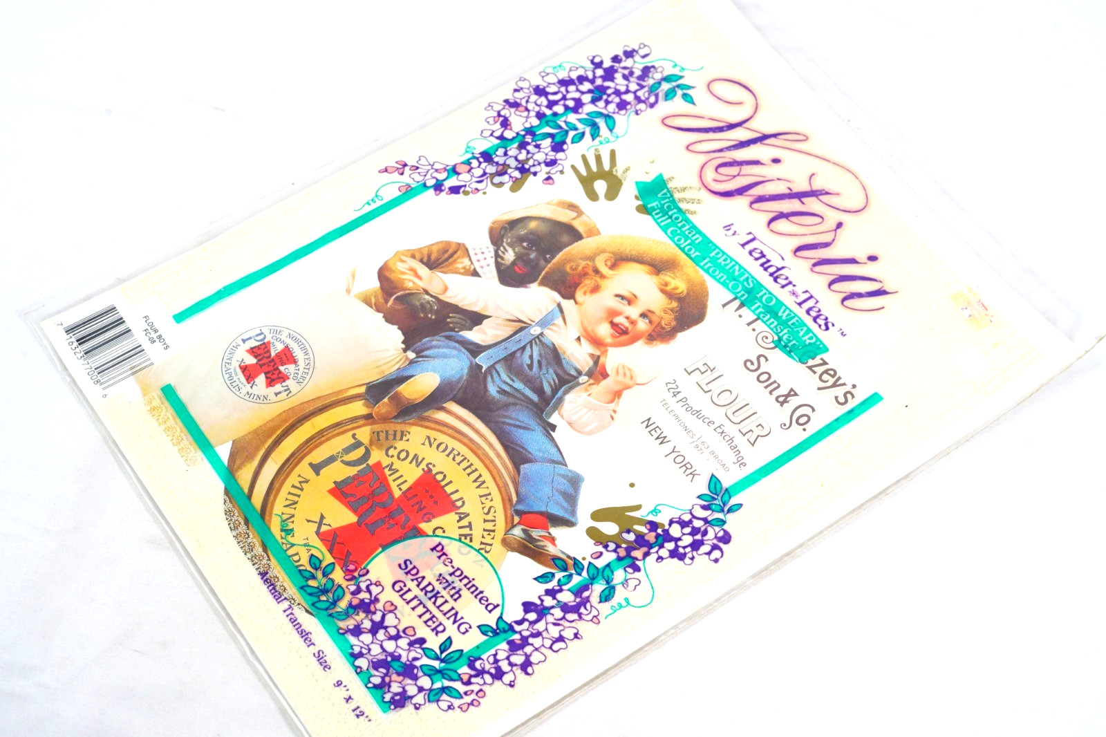 Wisteria Vintage NT Swezey’s Son & Co Perfect Flour Iron On Heat Transfer 9x12"