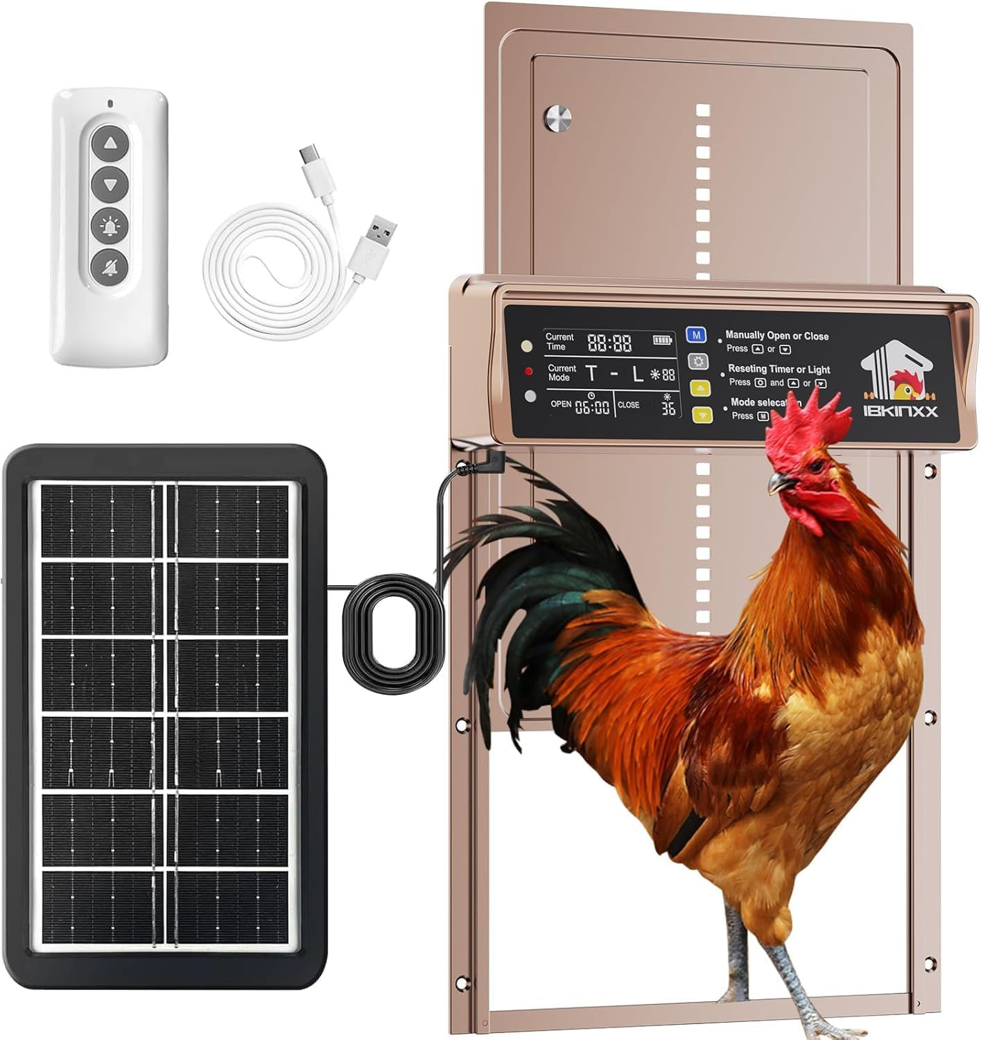 Automatic Chicken Coop Door Solar Powered, LCD Display Chicken Door with Timer &