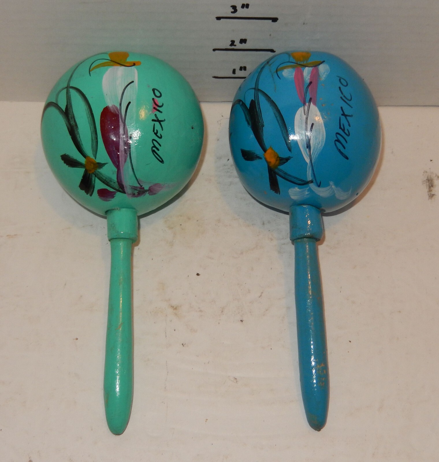Pair of Handmade maracas Mexico Teal Blue