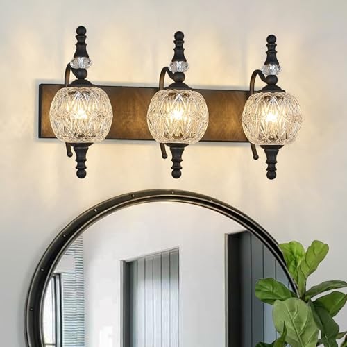 Modern Crystal Bathroom Vanity Lights Fixtures Over Mirror 3-Light Black