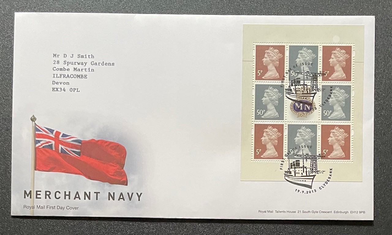 2013 Merchant Navy Booklet Pane RM FDC.  With Clydebank Special Handstamp.