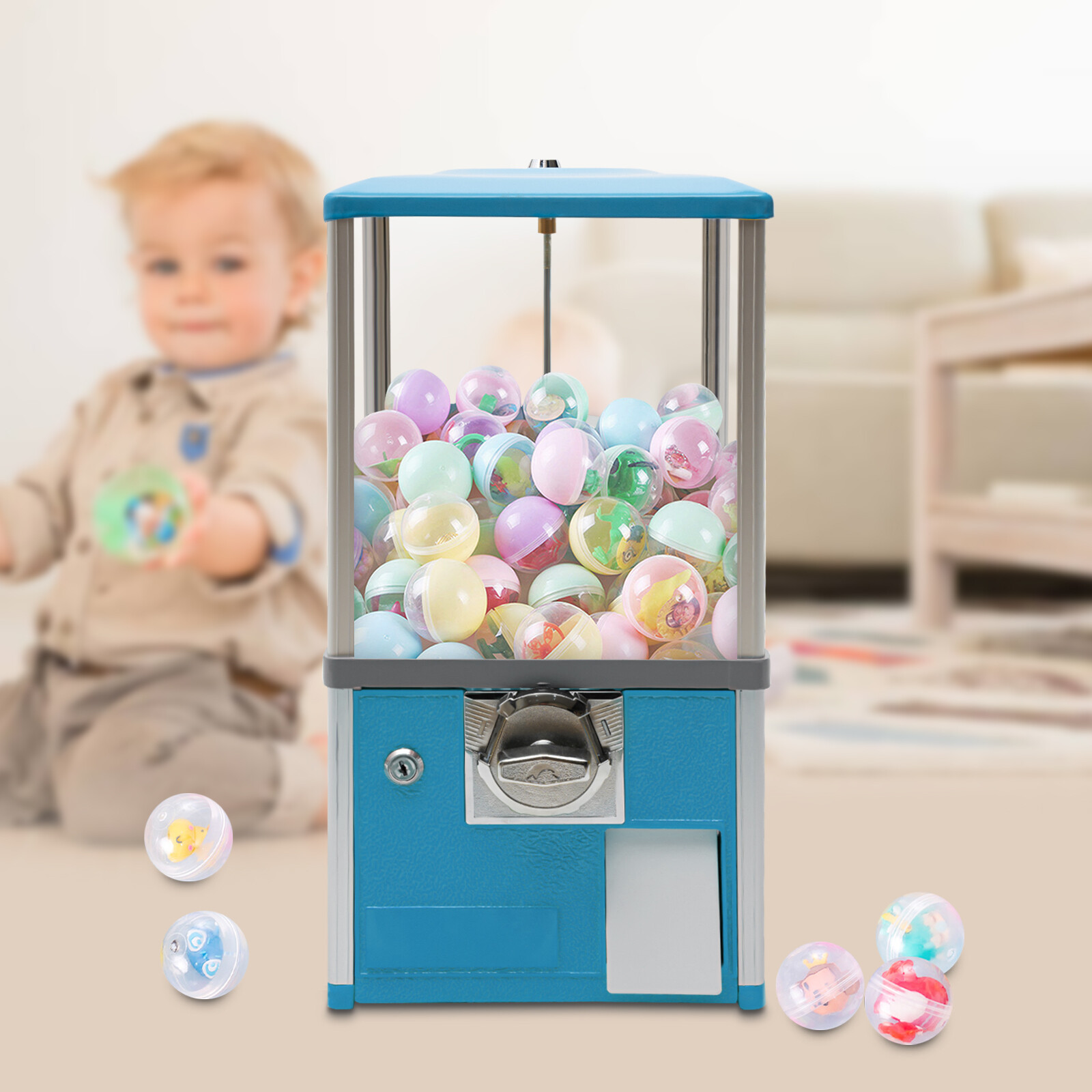 25-cent Gumball Machine 20" H Vending Coin Bank Vintage Gumballs Dispenser Blue