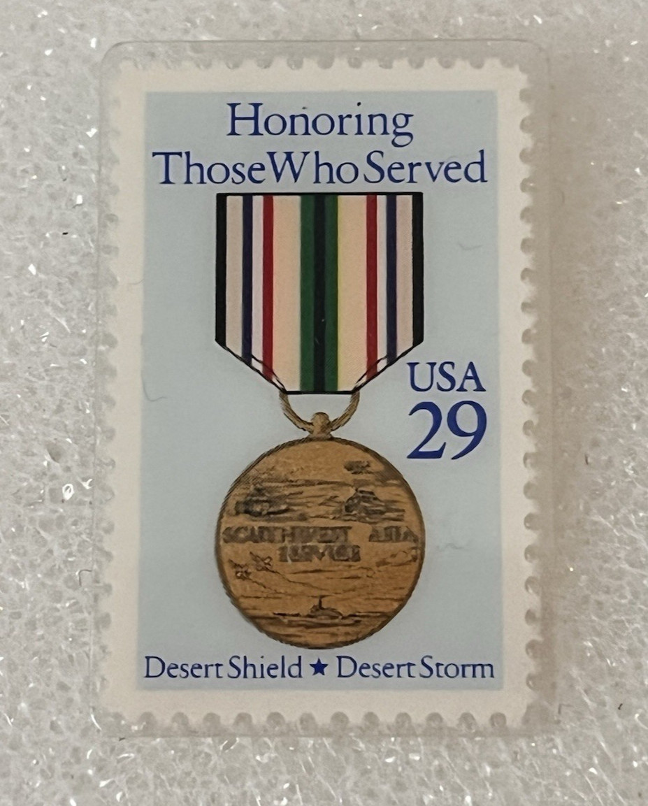Postage Stamp Hat or Lapel Pin Honoring Those Who Served Desert Shield Storm