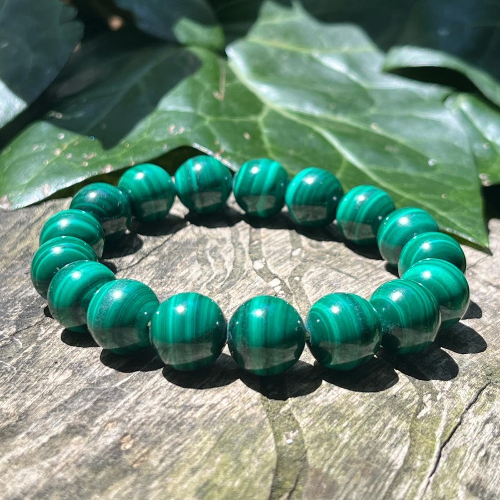 12mm stretchable high grade malachite bracelet