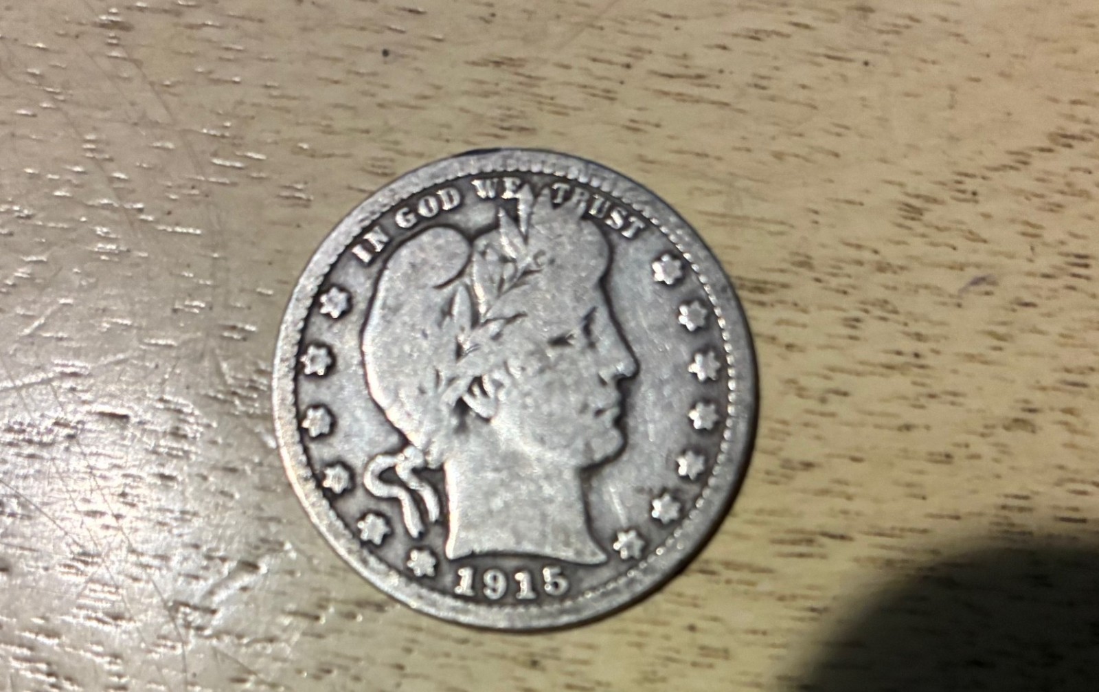 1915 D Barber Silver Quarter 25c Set Break Actual coin pictured