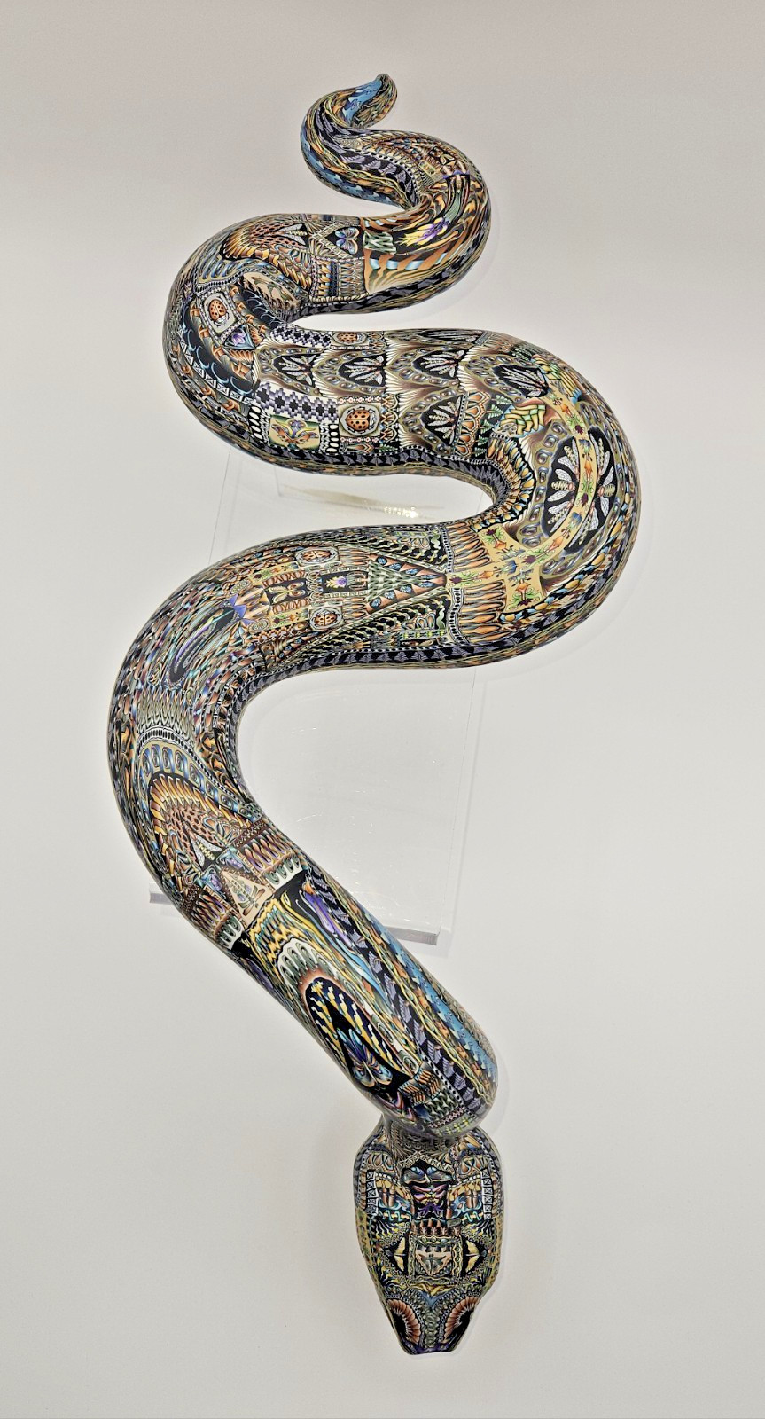 Jon Anderson Hand Made Fimo Clay 20" Snake Sculpture w/ Face Cane Signed 2007