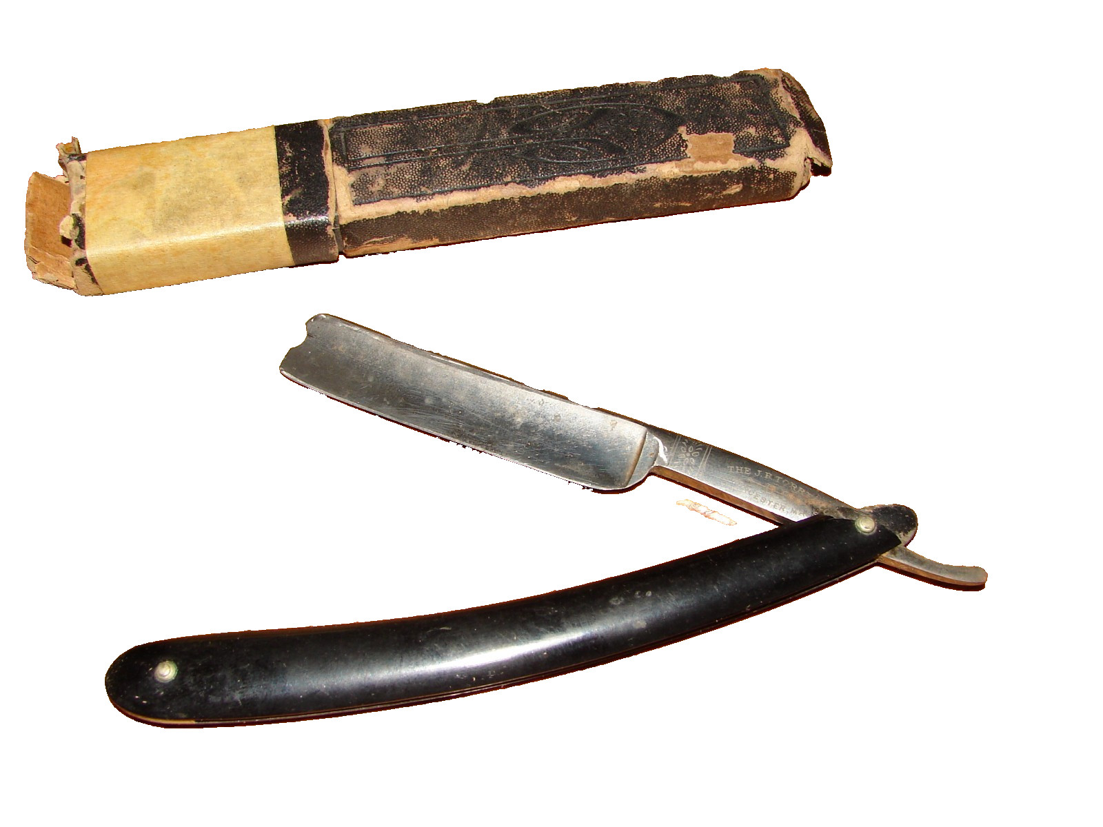 Vintage Antique Folding Straight Razor J.R. Torrell Co. Worcester Mass. Black