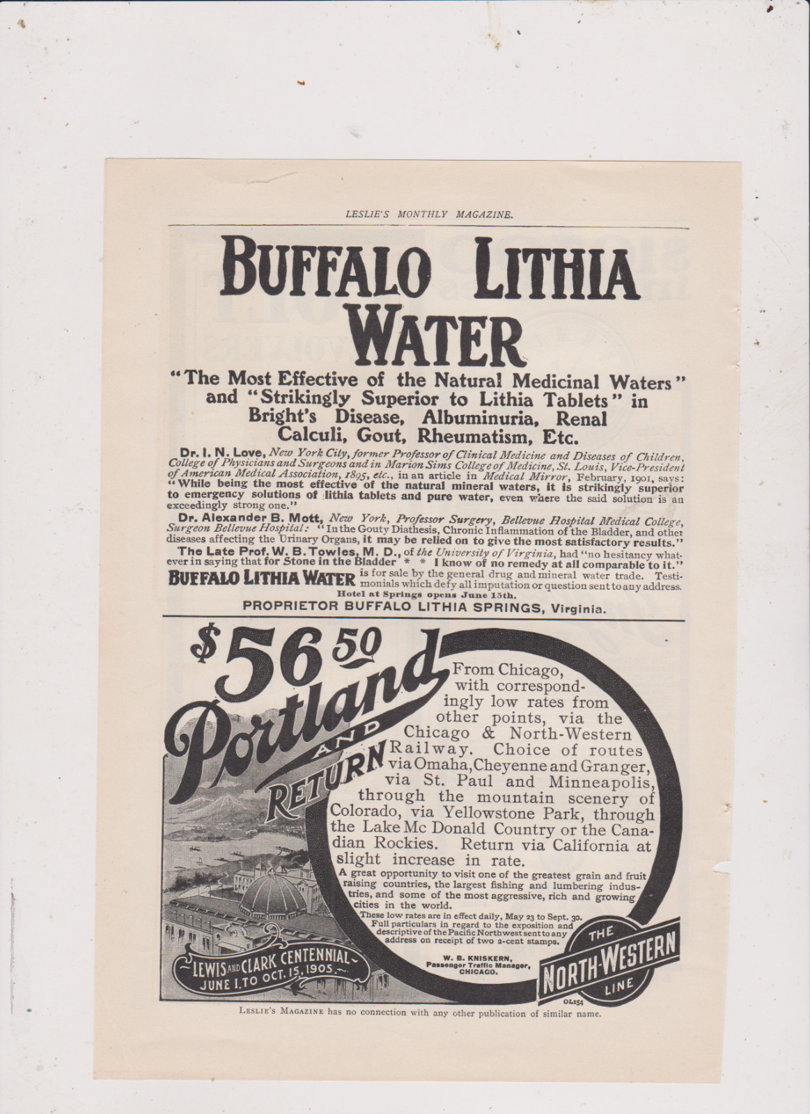 1906 NORTH-WESTERN RR AD FROM LESLIE MAGAZINE