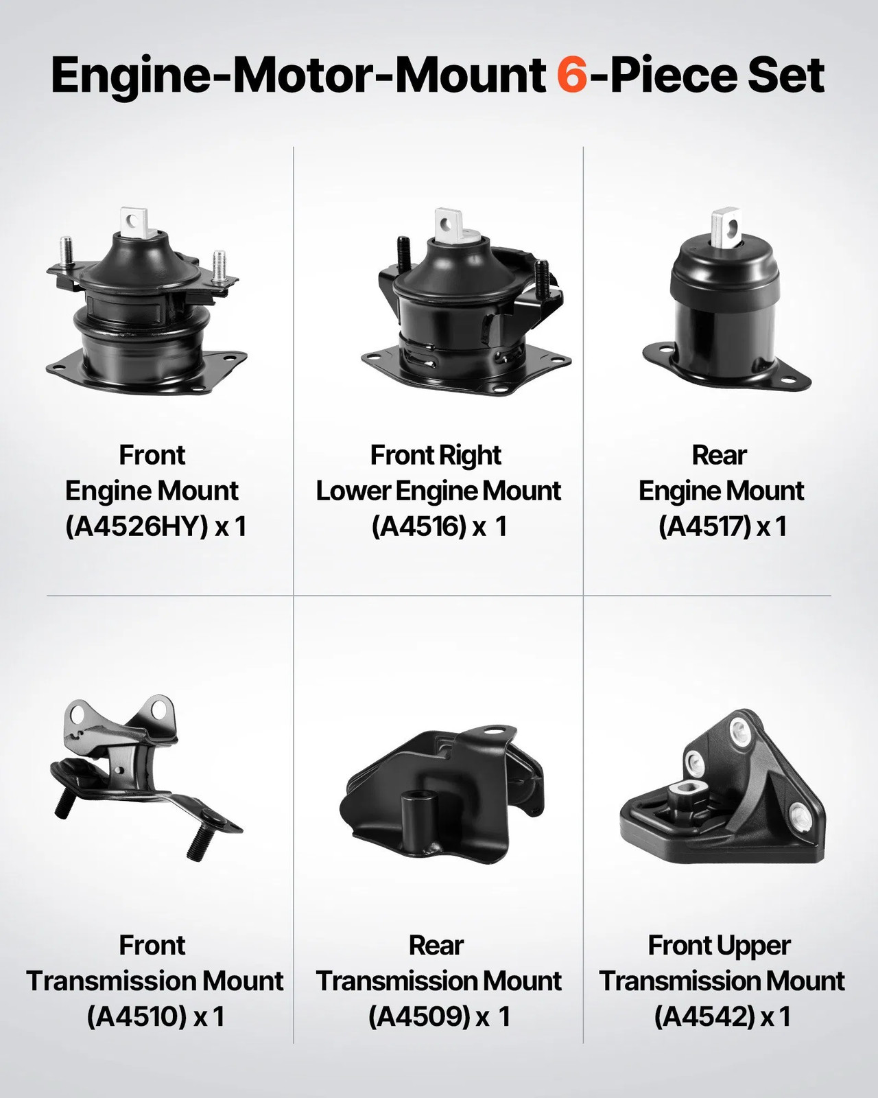 Engine Motor Mount and Transmission Mount Kit Replacement, Set of 6, Compatible