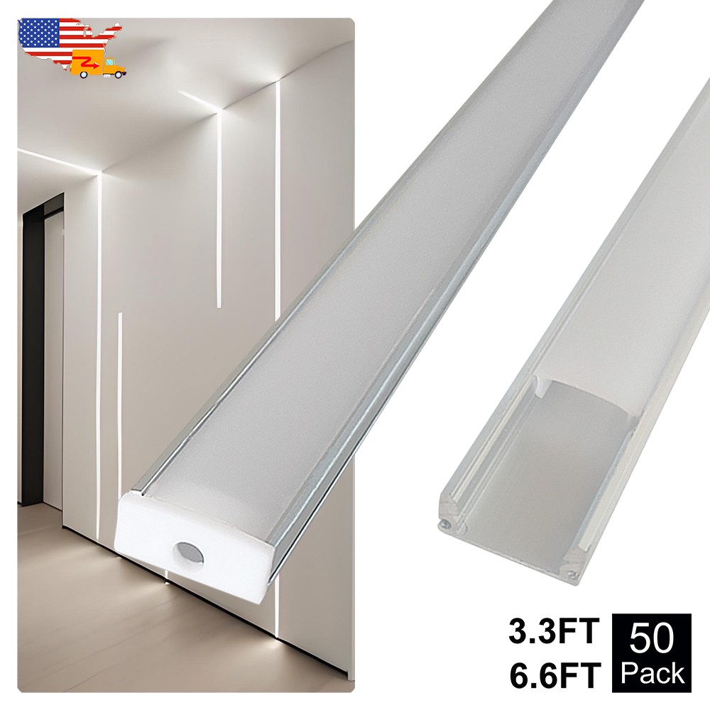 50 Pack 1M Aluminum U Channel Diffuser With Frosted Cover U Type For Led Strip