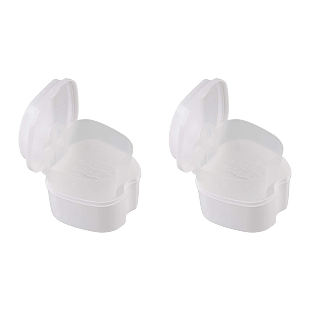2X White Denture Case, Denture Cup with Strainer, Denture Bath Box False3242