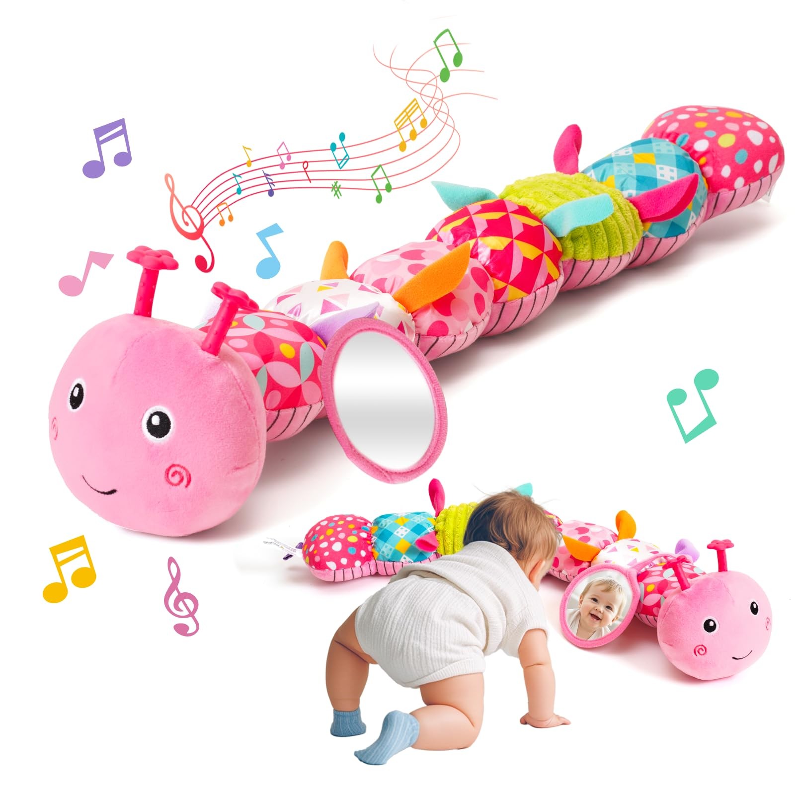 Baby Toys 0-6 Months, Musical Caterpillar Plush Toy with Rattles,Crinkle Soun...