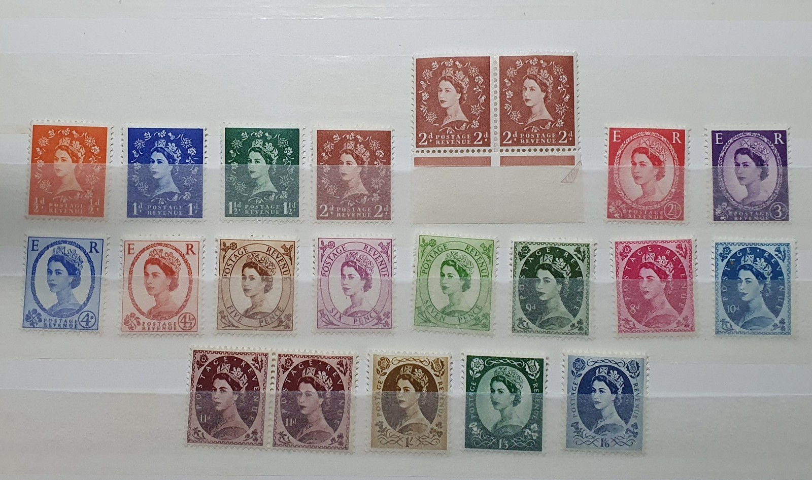 GB QEII 1952 SET OF 21 WILDINGS MINT INCL. 11D BROWN PAIR #3441