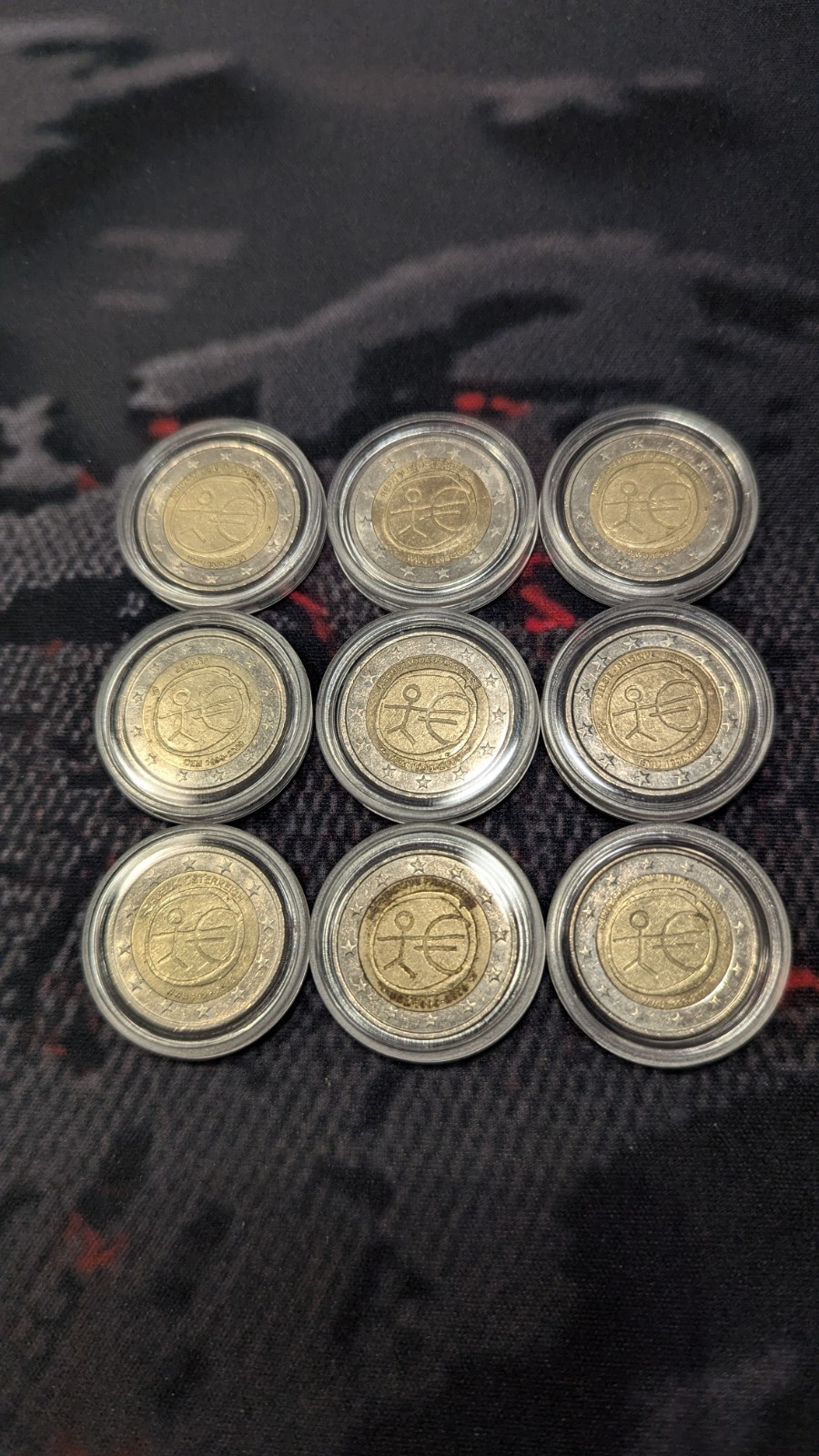 2 euro coins lot of 9 Bundle/misprint stick figures 2019