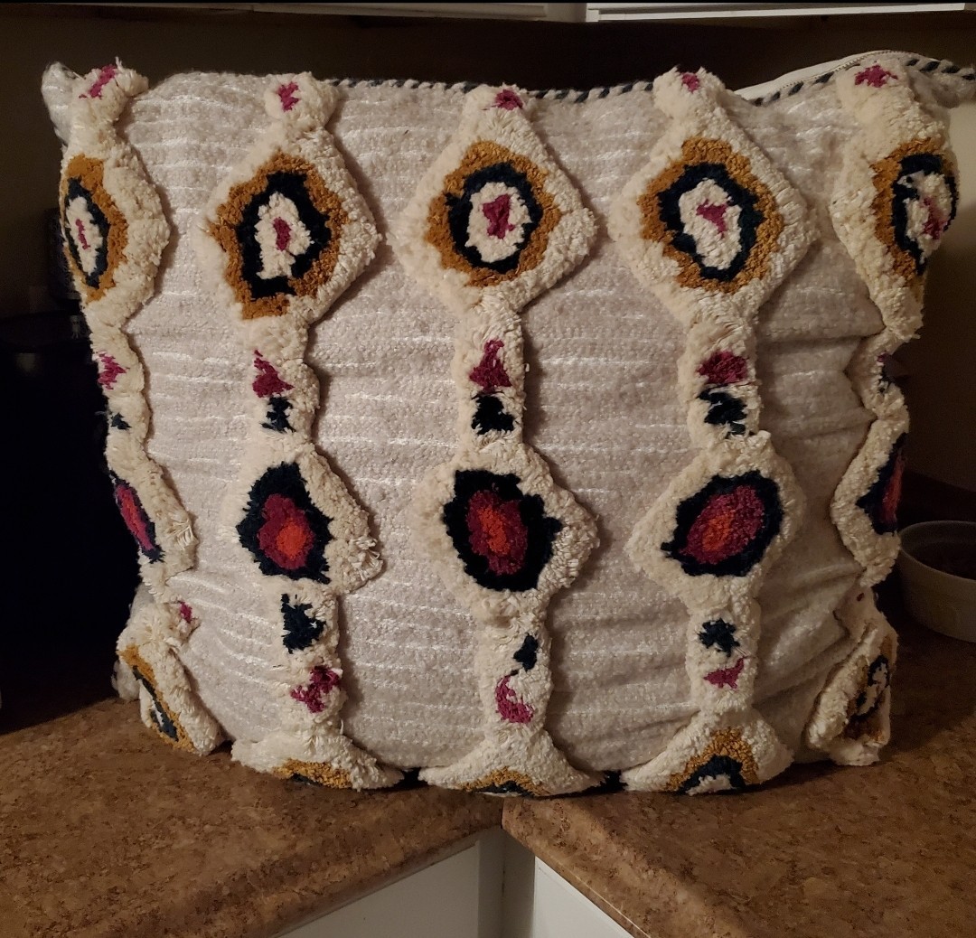Anthropologie Boho Geometric Textured Cotton Throw Pillow 28x28 White Multicolor