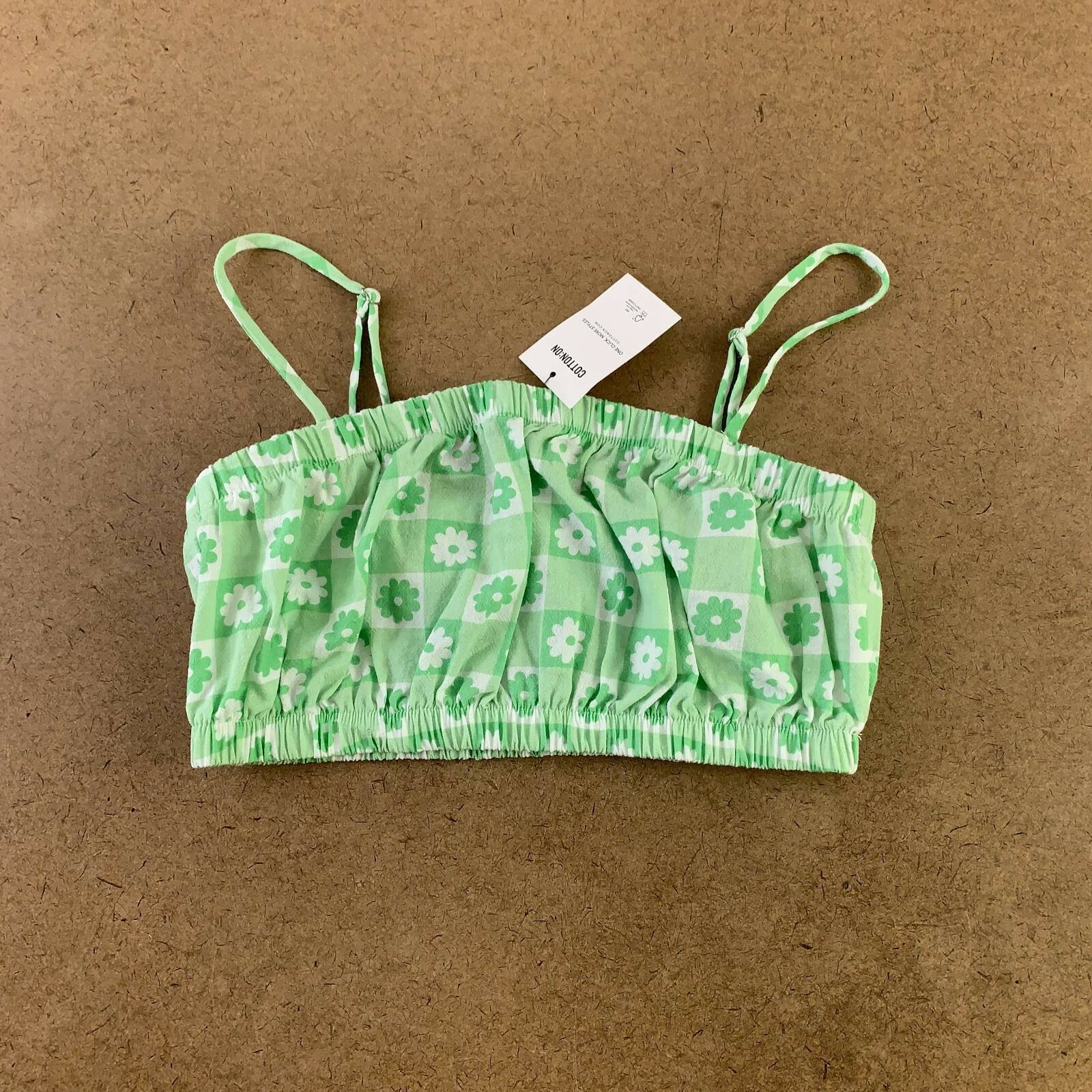 Cotton On Womens Cali Cropped Cami Top Green White Floral Square Neck XS New