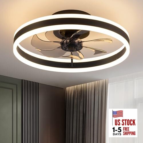  15.8" Low Profile LED Ceiling Fans with Light, Reversible Flush Black (15.8in)