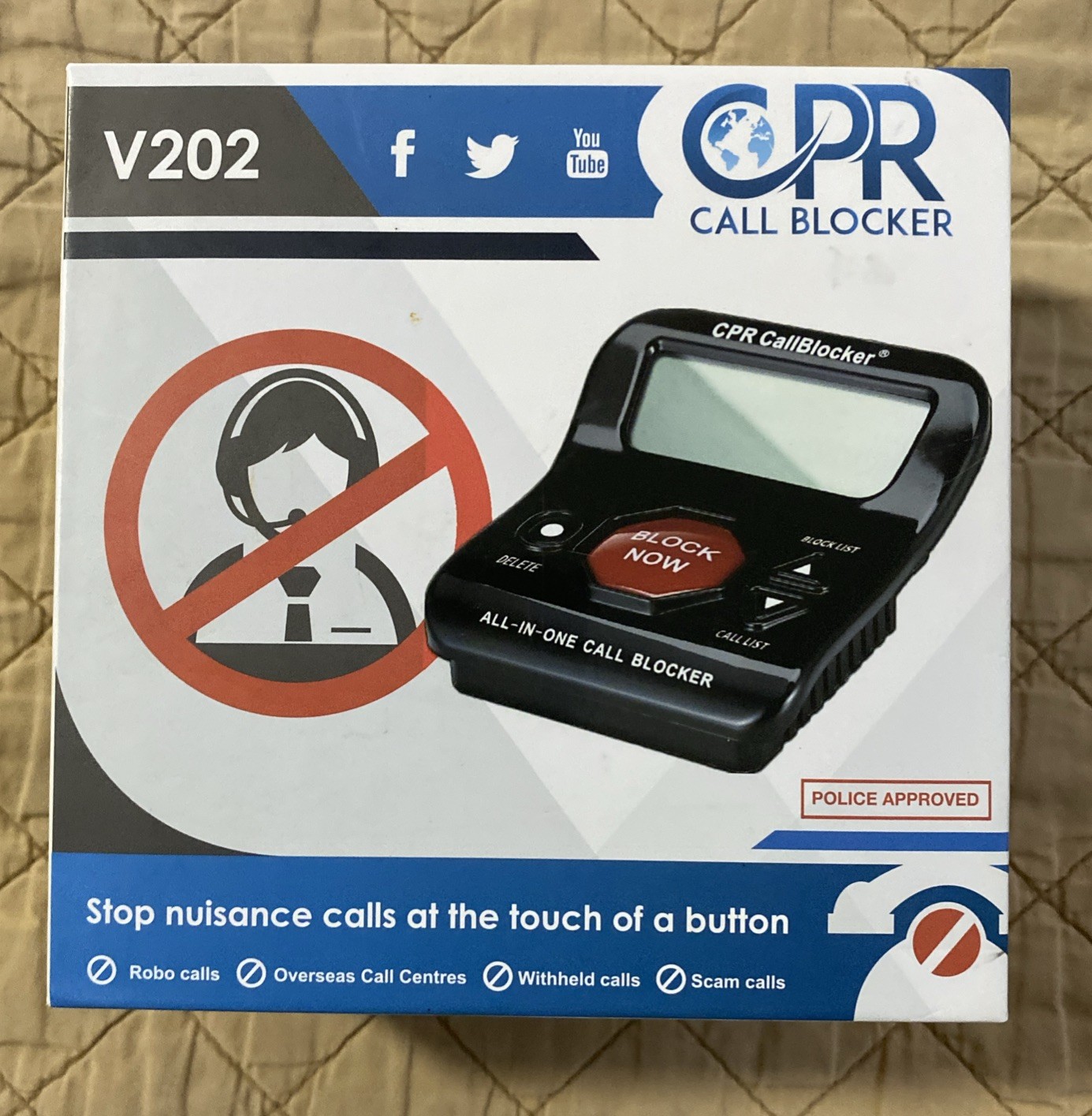 CPR Call Blocker V202 Caller Display Pre-Programmed 1000 Number Capacity No Plug